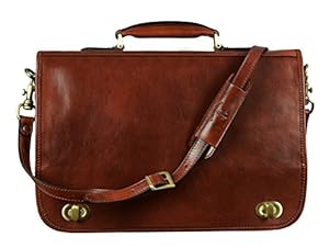 Time Resistance Dark Brown Hand-Crafted Leather Messenger Bag 15 Inch Laptop Briefcase Business Shoulder Attache –